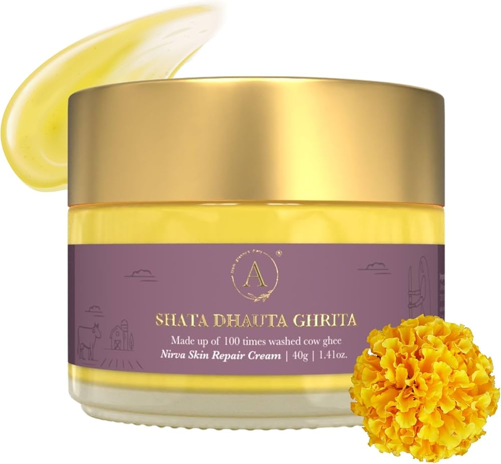 Ayurvedic skin repair cream made with Shata Dhauta Ghrita for deep hydration and nourishment.